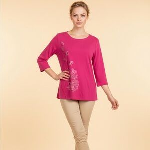 Chic Fuchsia Floral Long Sleeve Top